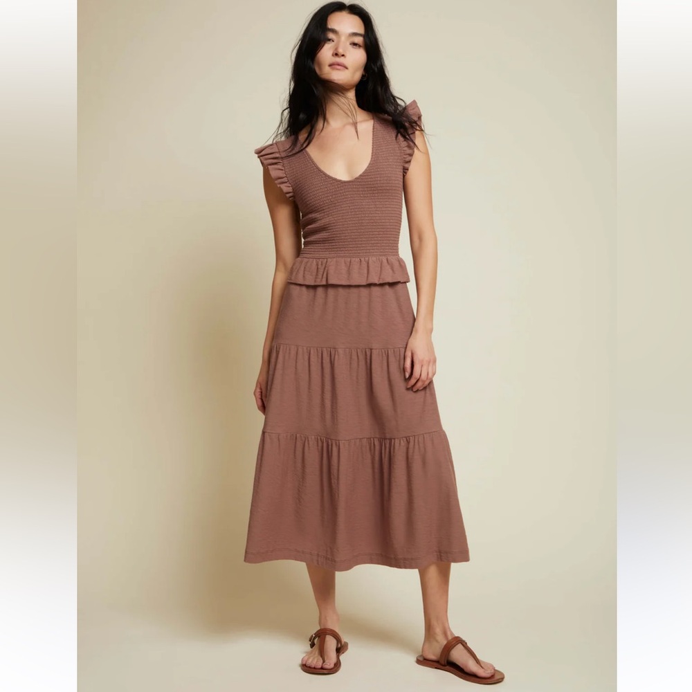 Nation LTD Mojave Brown Ruffle Midi Dress